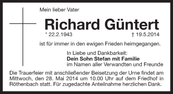 Traueranzeige von Richard Güntert von Pegnitz-Zeitung